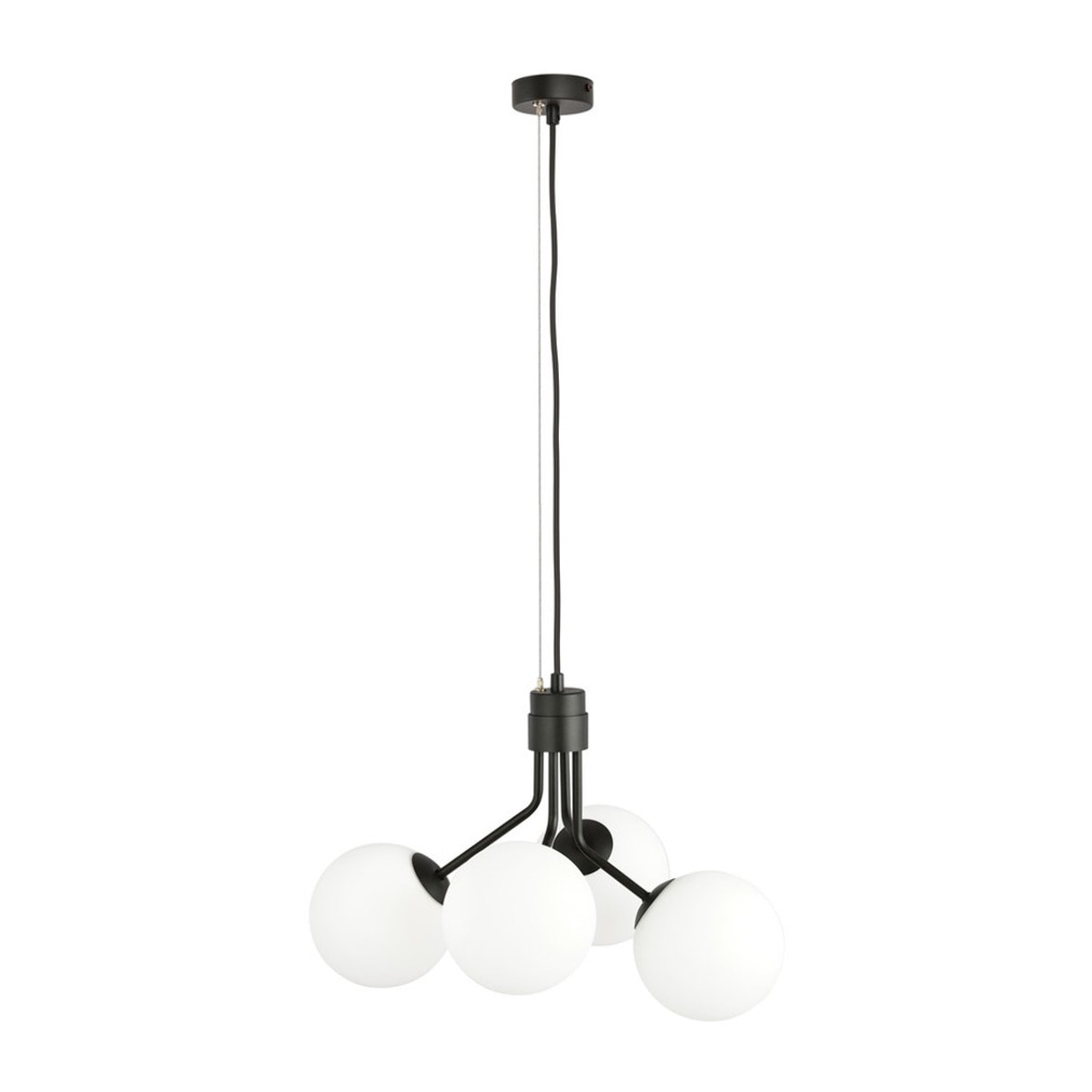Lampada a sospensione NOVA in acciaio nero e vetro opale