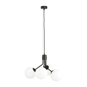 Lampada a sospensione NOVA in acciaio nero e vetro opale