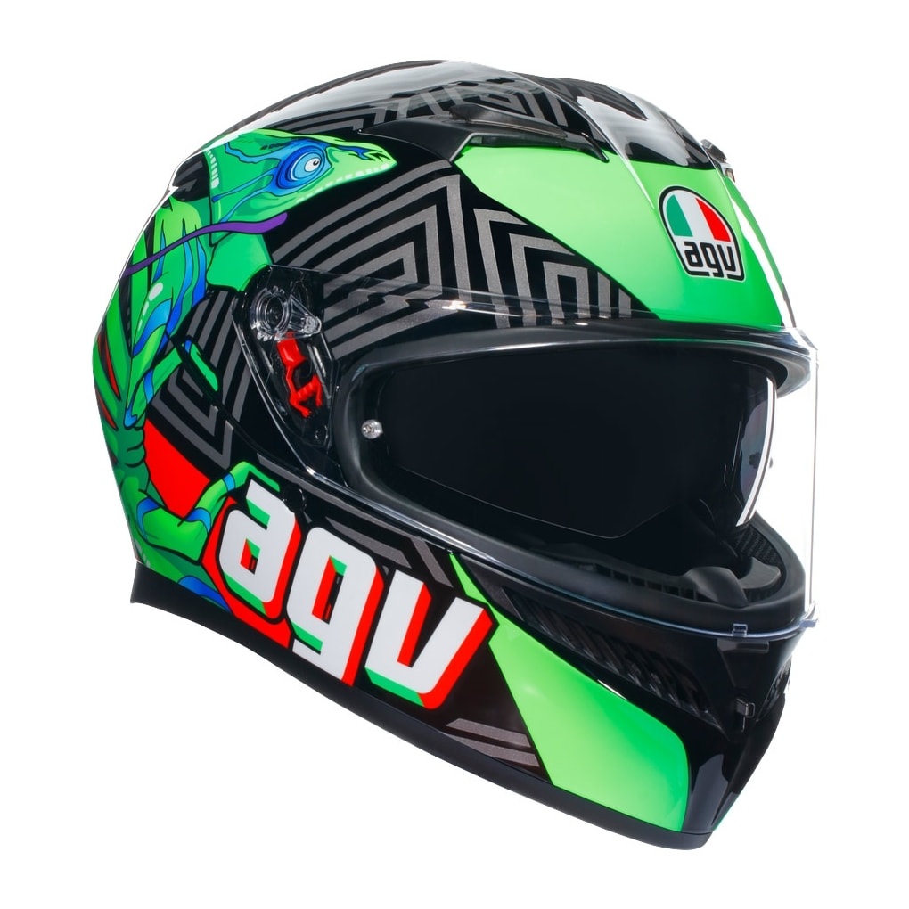 CASCO AGV K3 AGV E2206  KAMALEON BLACK/RED/GREEN