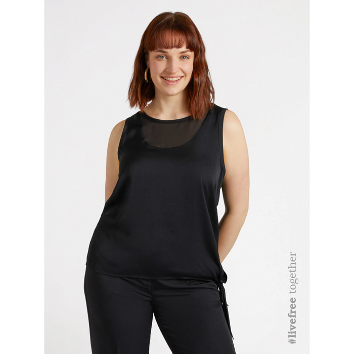 Fiorella Rubino - Top in raso con nodo sul fianco - Nero