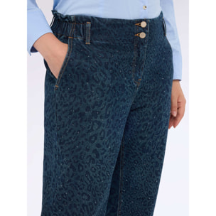 Fiorella Rubino - Jeans globo con estampado animal y detalles brillantes - Azul