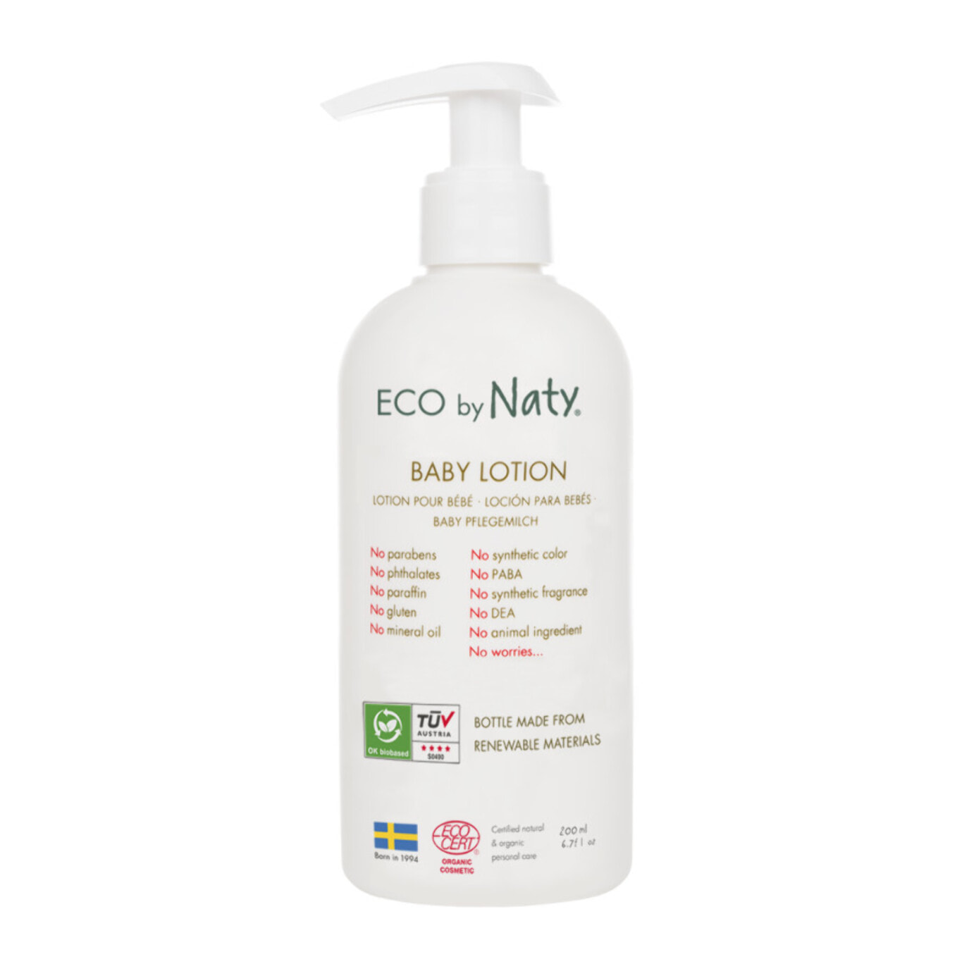 Pack de 3 -ECO by Naty - Lotion Bébé EcoCert 200 ml