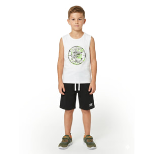 Conjunto de camiseta sin mangas flúor militar para niño y bermudas.