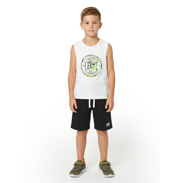 Conjunto de camiseta sin mangas flúor militar para niño y bermudas.