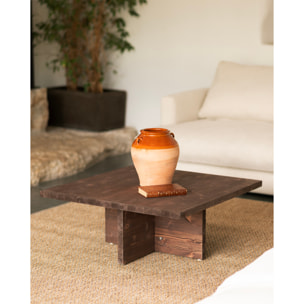 Mesa de centro cuadrada de madera maciza en tono nogal de 80x80cm Alto: 33.2 Largo: 80 Ancho: 80