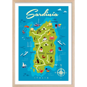 Poster de tourisme en sardaigne Affiche + cadre en bois - Chêne