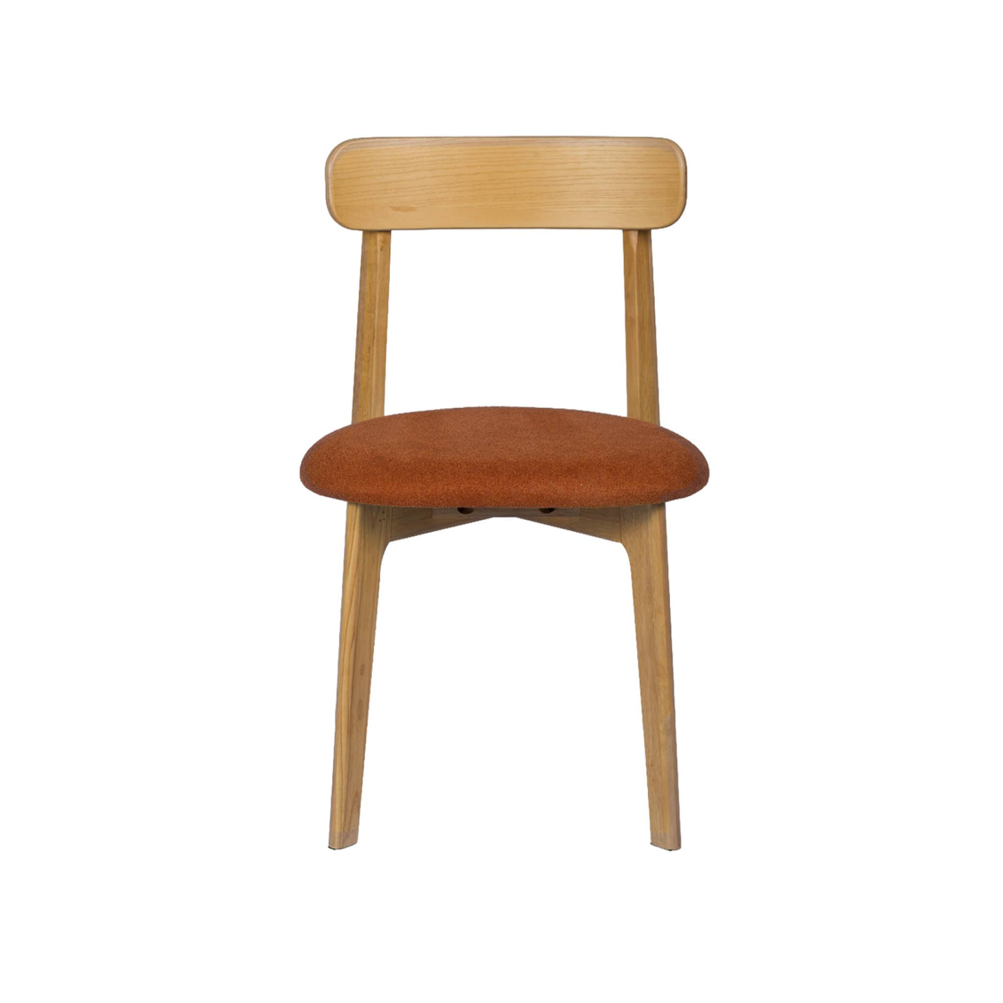 Chaise vintage bois d'hévéa teinte naturelle et tissu texturé (lot de 2) VICTOIRE