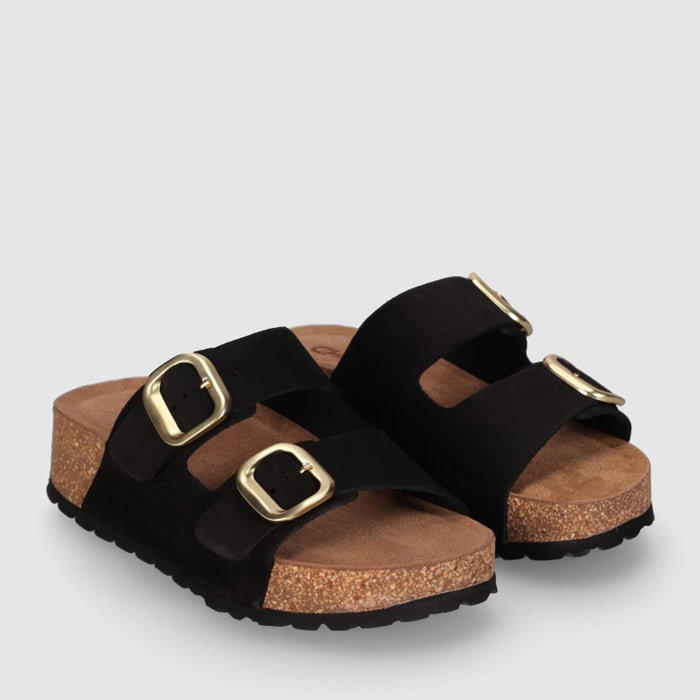 Sandalias de Serraje - Negro - Tacón: 4 cm