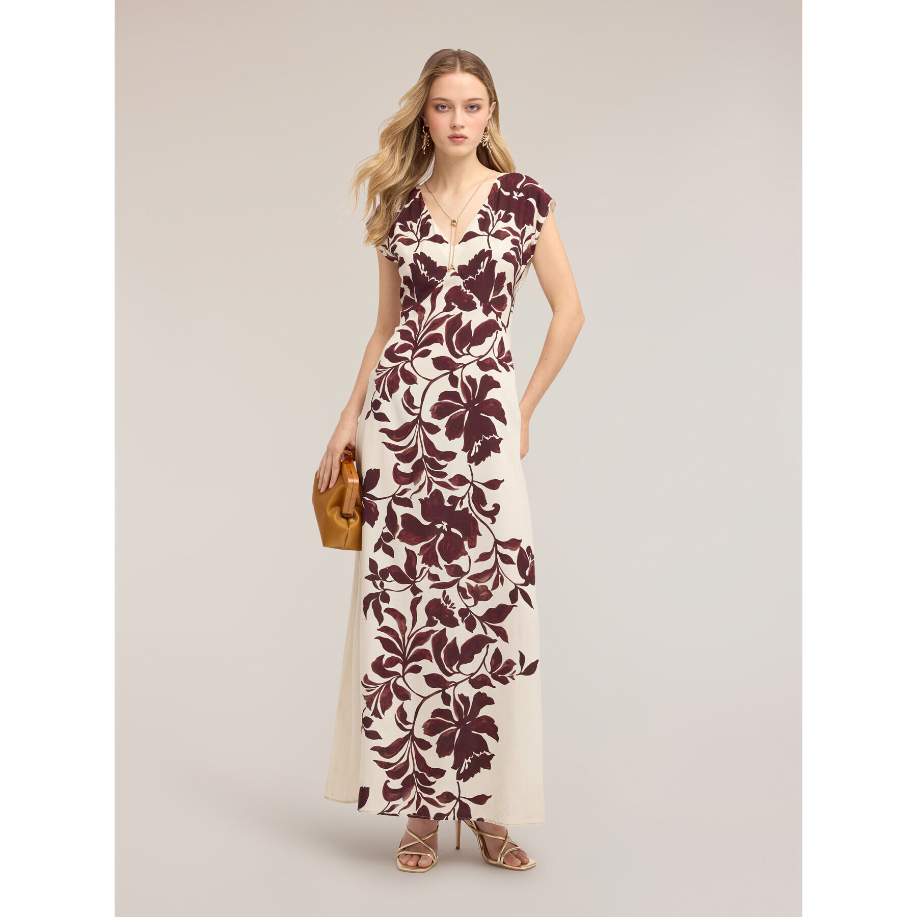 Motivi - Vestido largo de viscosa con estampado - Burgundy