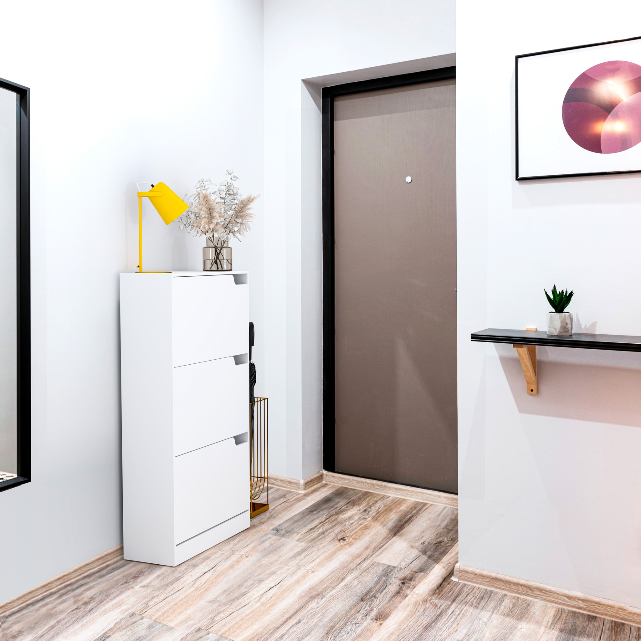 Scarpiera Portascarpe 3 Ante In Legno MDF Salvaspazio A Ribalta Maniglie A Scomparsa Per Ingresso Soggiorno Casa Camera 115x24x63 Cm Bianco