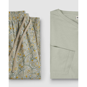 Pijama largo de algodón con escote pico seren verde