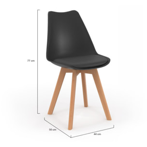 Chaises Nordia noire pieds bois - lot de 2