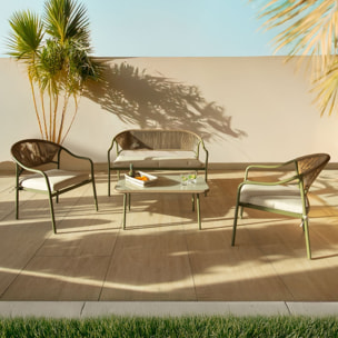 Salon de jardin vert 4 places acier et rotin synthétique SANTORINI