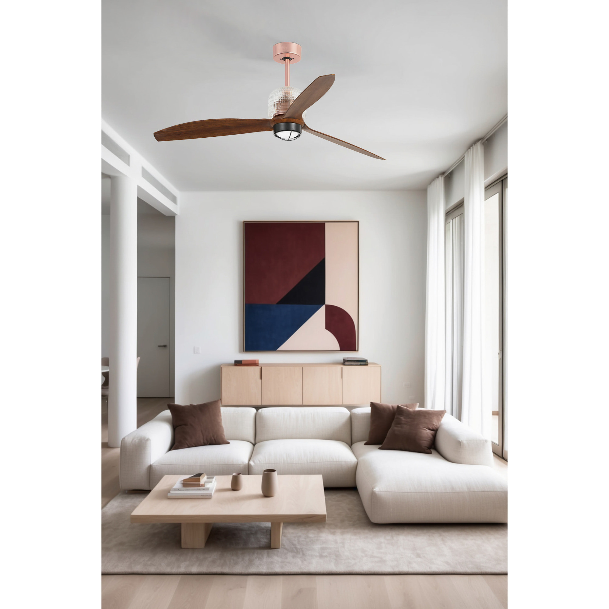 DECO FAN M LED Ventilatore a soffitto rame/noce