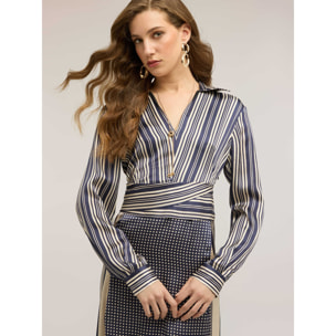 Motivi - Vestido camisero de raso con estampado de pañuelo - Azul