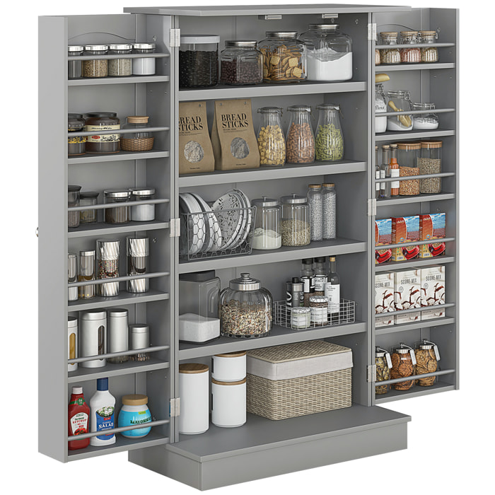 Armario de Cocina Armario Despensa Cocina con 2 Puertas y 16 Estantes Alacena Moderna con Estantes Ajustables para Comedor Salón 60x30x104 cm Gris