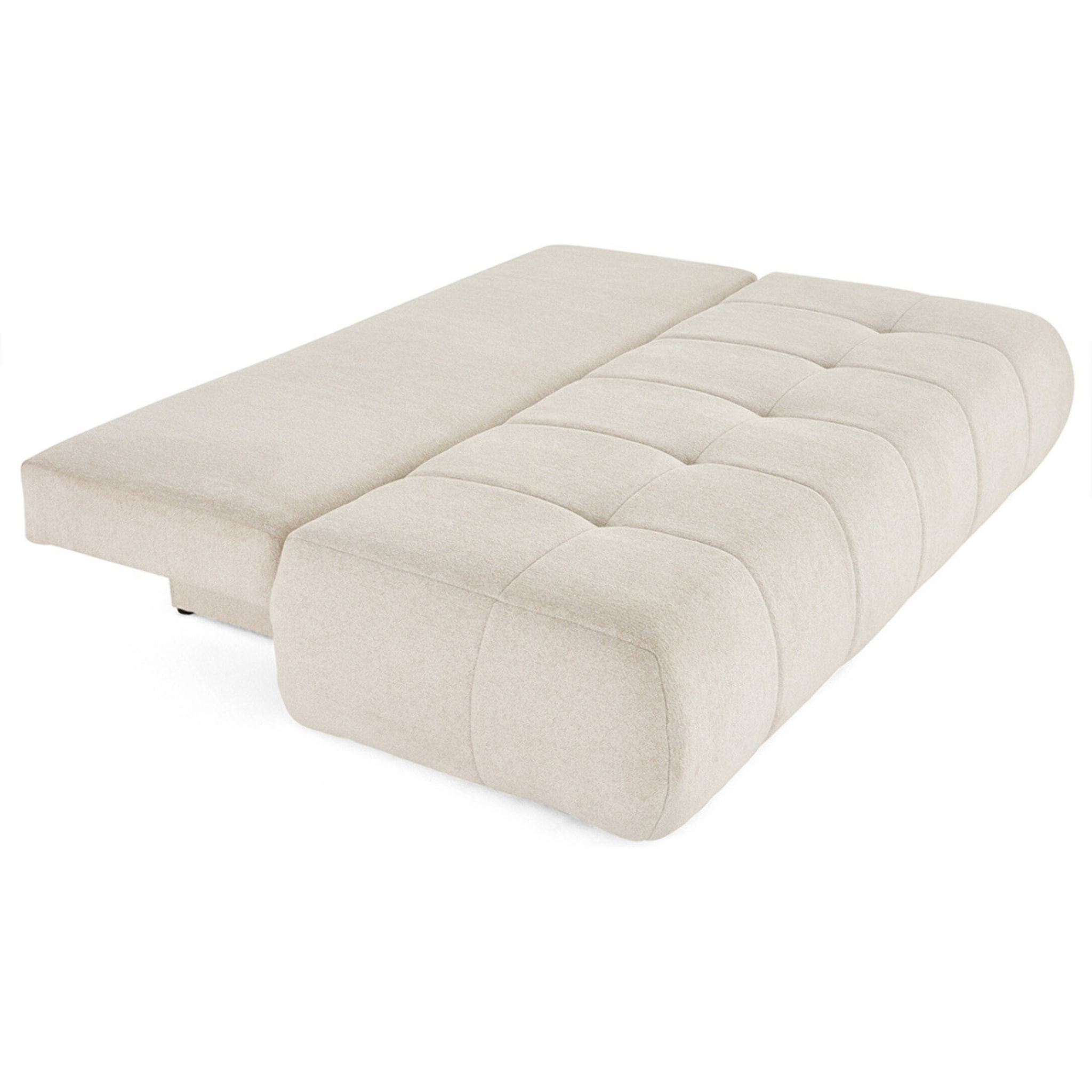 Bowie - canapé 3 places convertible coffre + coussin rond inclus en tissu texturé - Beige