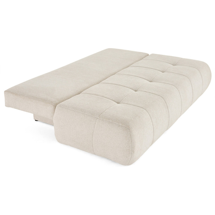 Bowie - canapé 3 places convertible coffre + coussin rond inclus en tissu texturé - Beige