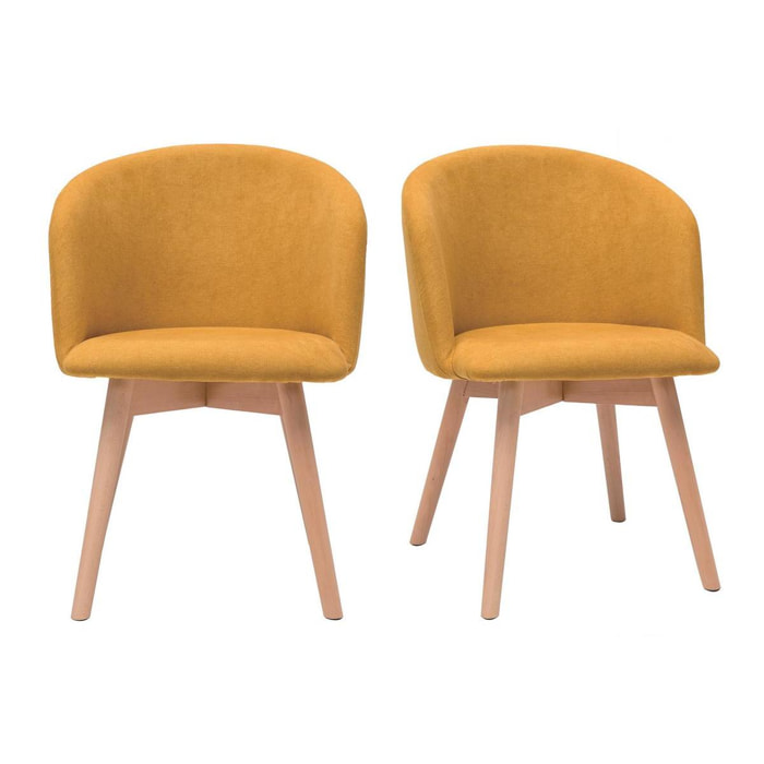 Chaises scandinaves en tissu effet velours jaune moutarde et bois clair massif (lot de 2) VANITY