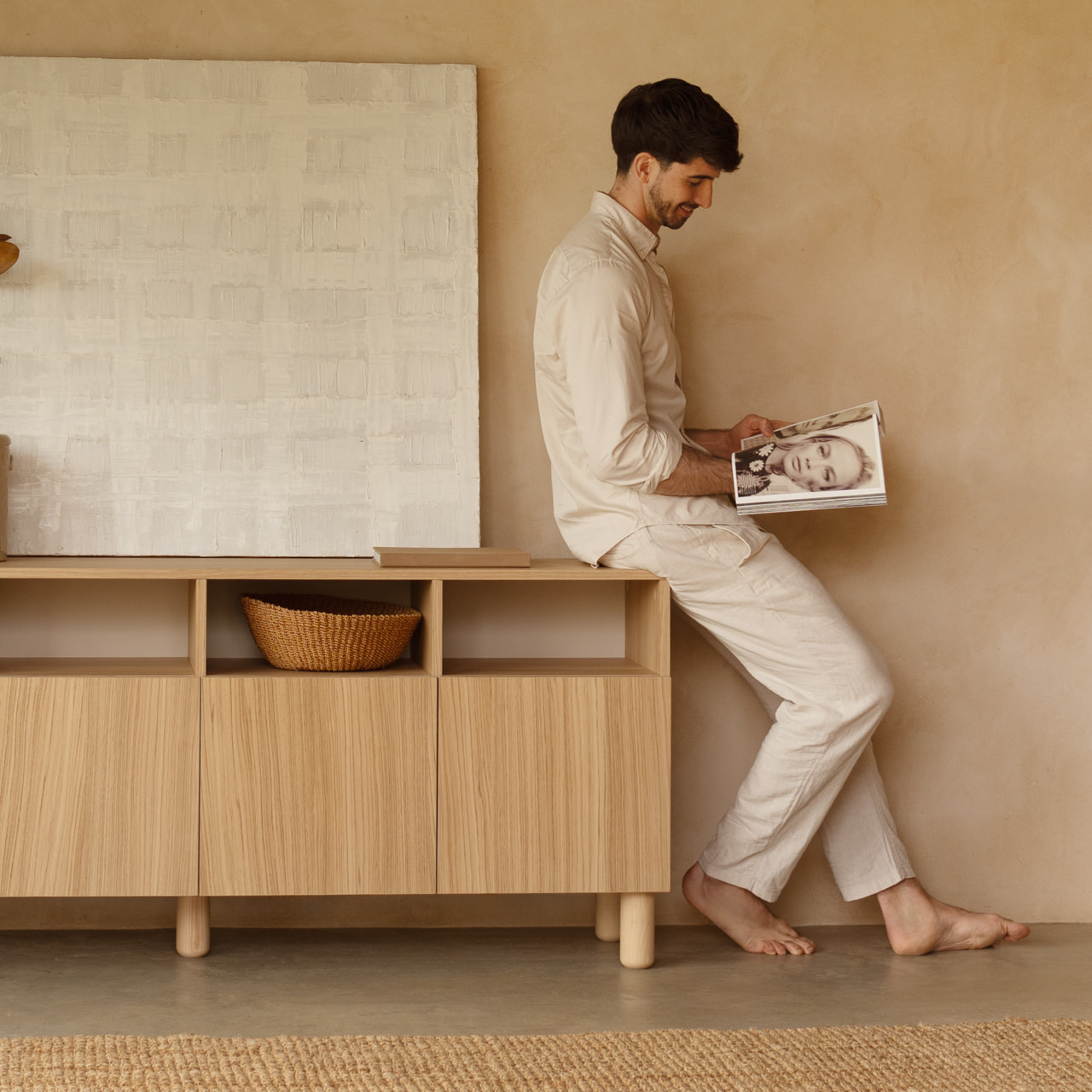 Buffet avec 4 portes en bois de placage de chêne naturel de 176x40cm Hauteur: 75 Longueur: 176 Largeur: 40