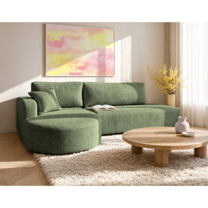 Miro - Canapé d'angle gauche 4 places convertible avec coffre en velours texturé - Vert sauge