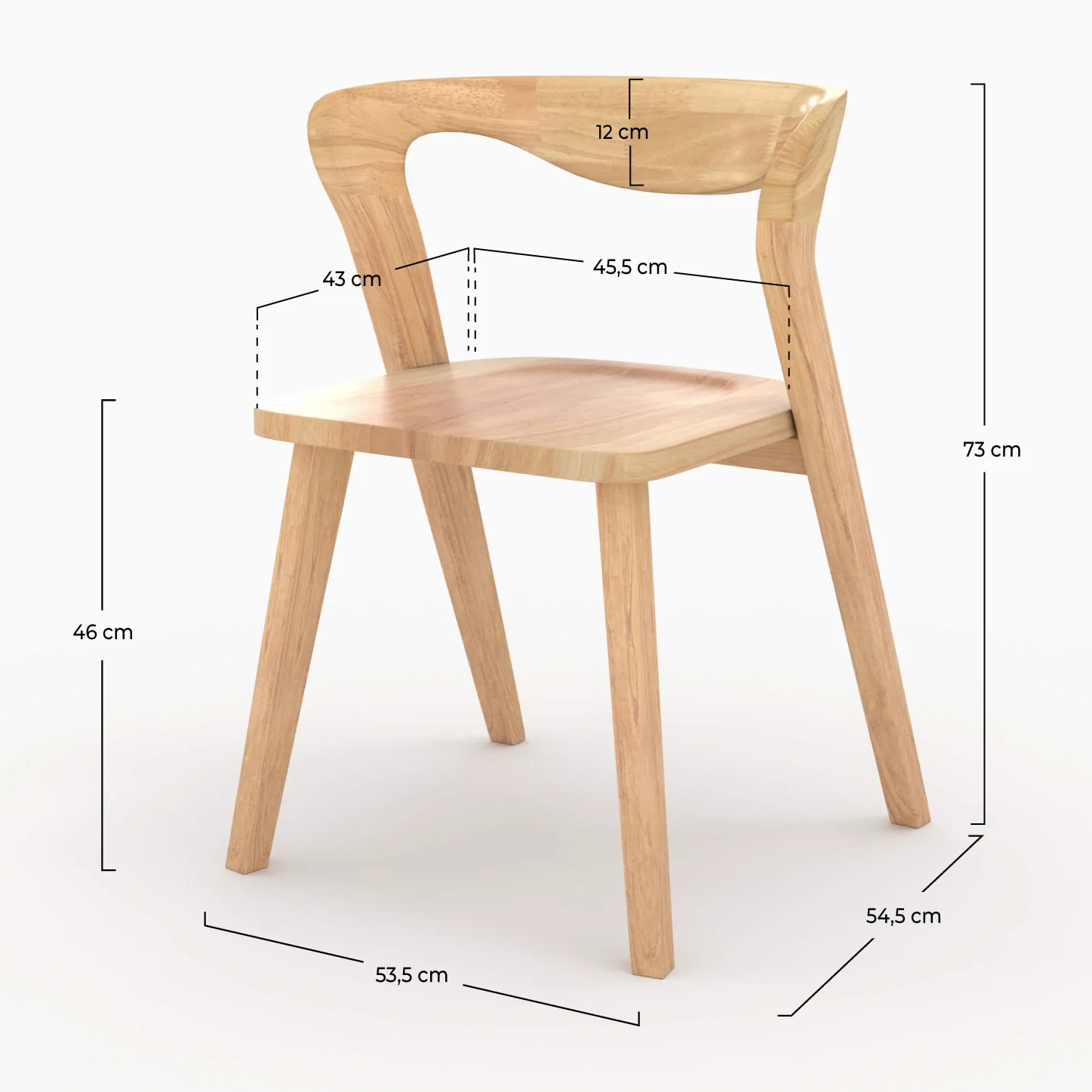 Chaise en bois d'hévéa clair, dossier courbé - Vega