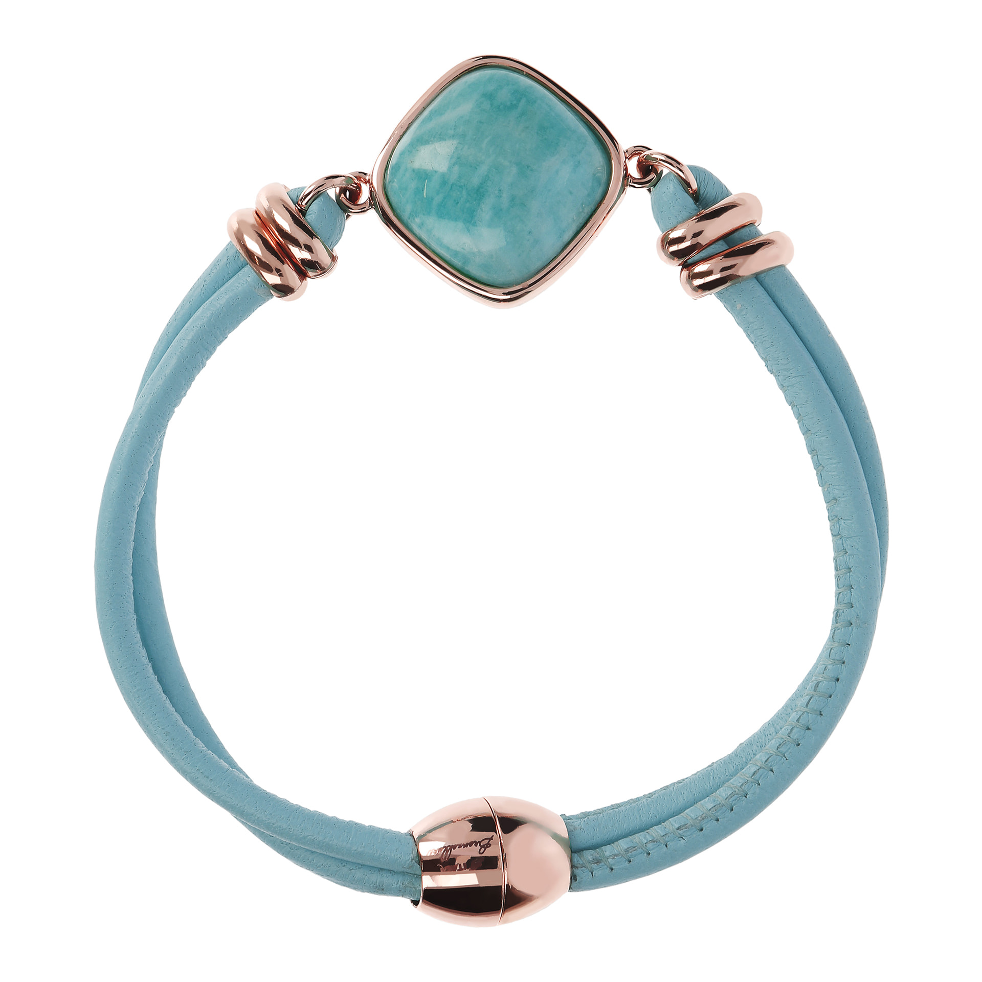 Bracciale con Cordino in Pelle Blu e Pietra Naturale Amazzonite