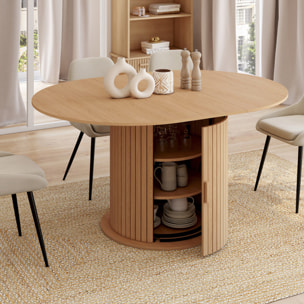 Table à manger ronde extensible Albane Ø110-150cm avec rangements