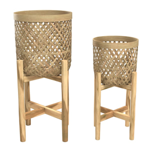 Cache-pot pieds en teck et bambou (lot de 2) - Mila