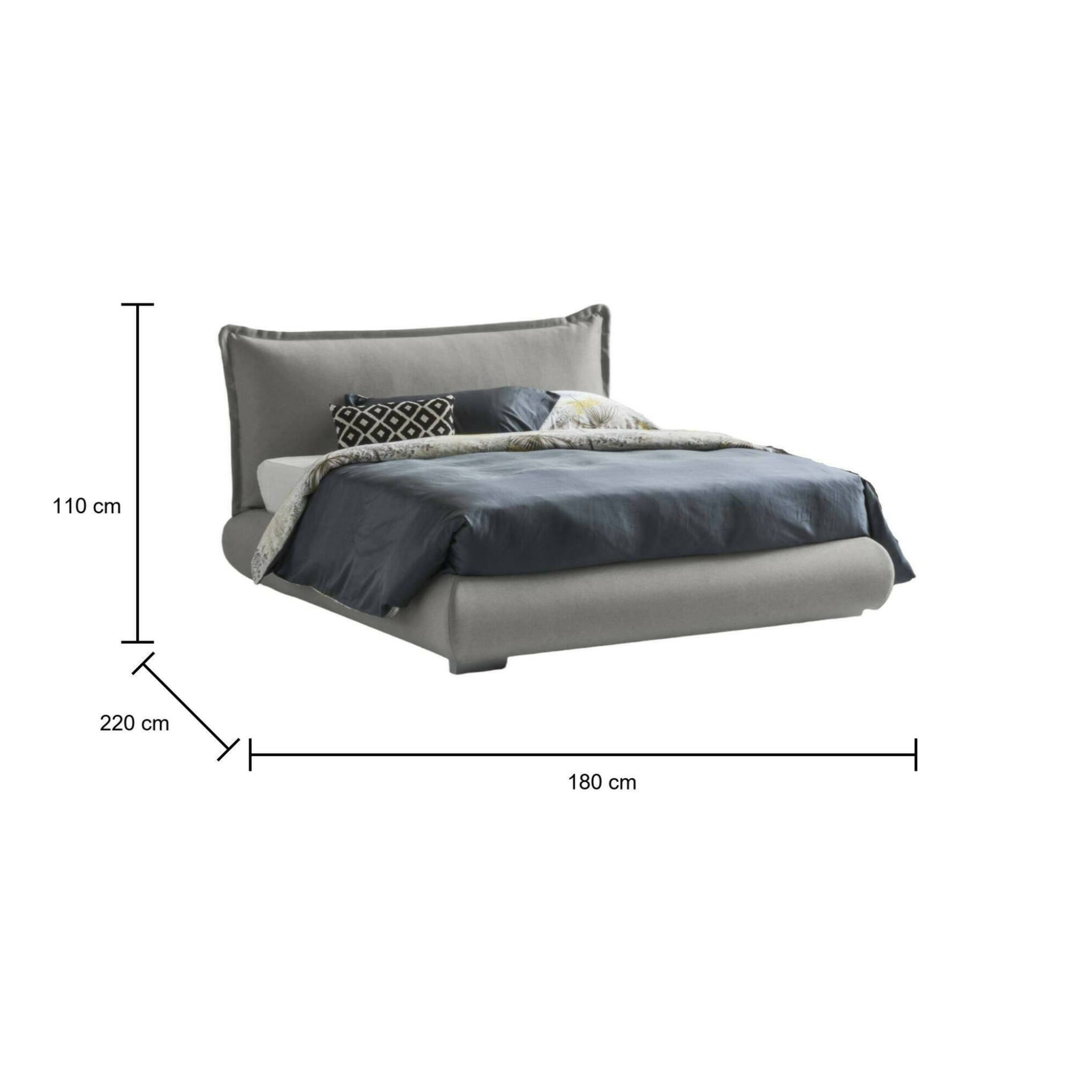 Letto matrimoniale Geras, Letto contenitore con rivestimento e testata in tessuto, 100% Made in Italy, Apertura frontale, adatto per materasso 160x190 cm, Grigio