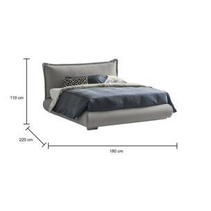 Letto matrimoniale Geras, Letto contenitore con rivestimento e testata in tessuto, 100% Made in Italy, Apertura frontale, adatto per materasso 160x190 cm, Grigio