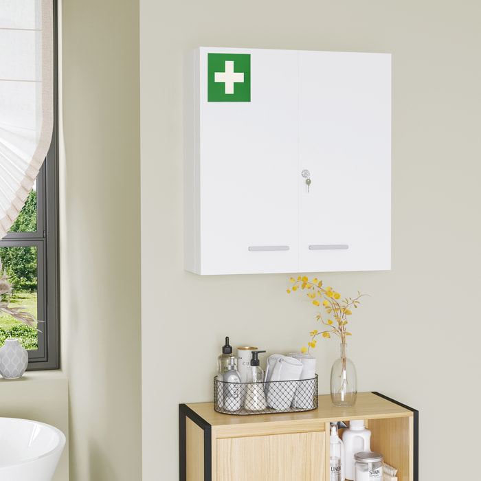 Armoire à pharmacie murale verrouillable 2 portes 6 étagères 6 compartiments dim. 55 x 18 x 60 cm acier blanc