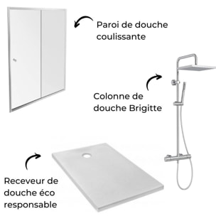 Receveur Ipso + paroi coulissante niche + colonne douche Brigitte