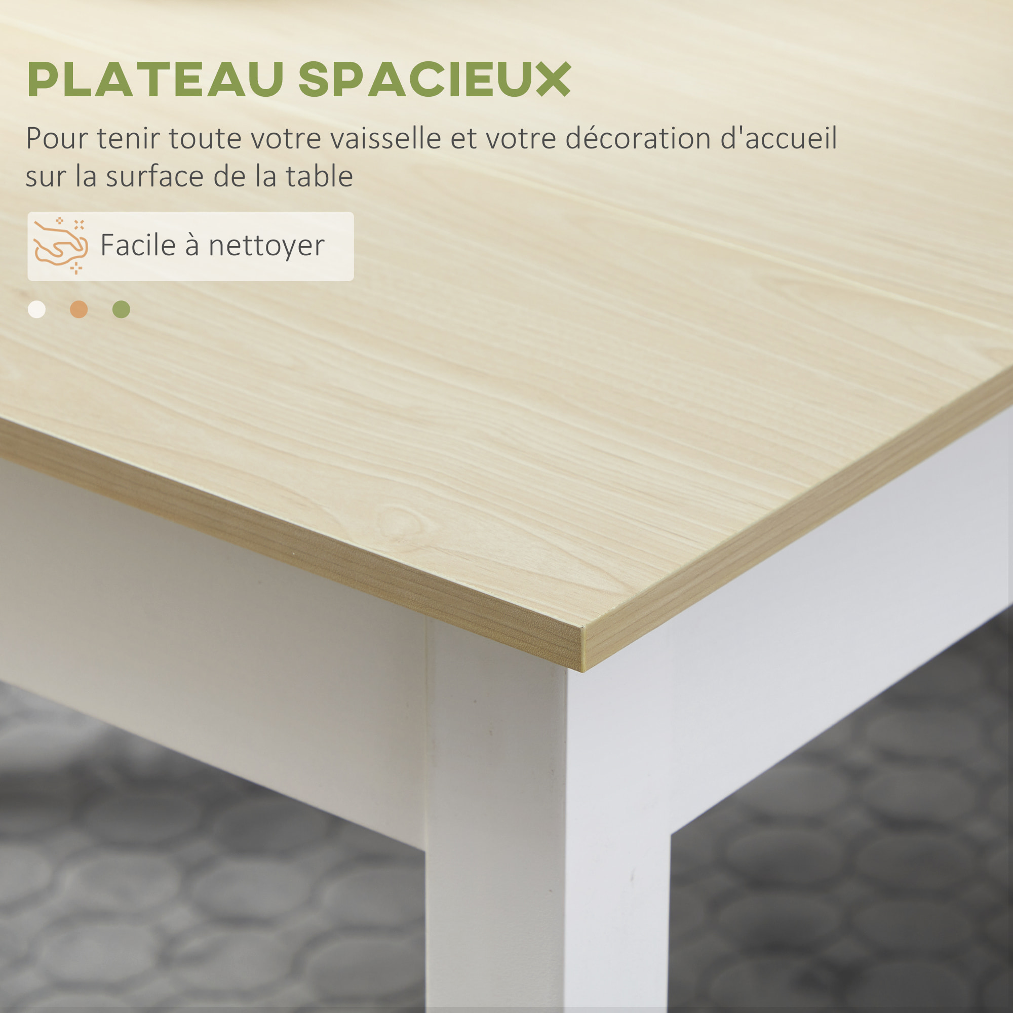 Ensemble table à manger 3 pièces - 2 bancs encastrables, grande table 4-6 personnes - blanc aspect bois clair