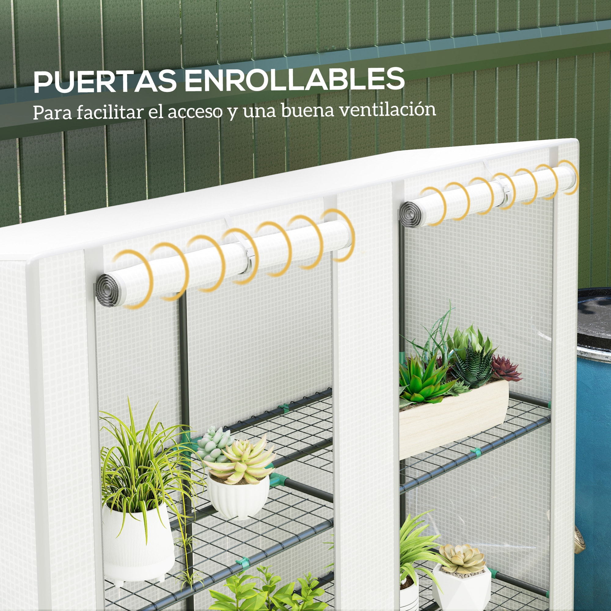 Invernadero de Exterior con Techo Inclinado Invernadero Pequeño con 3 Estantes 2 Puertas Enrollables Cubierta de PE y Marco de Acero para Cultivos Plantas Flores 144x48x152 cm Blanco