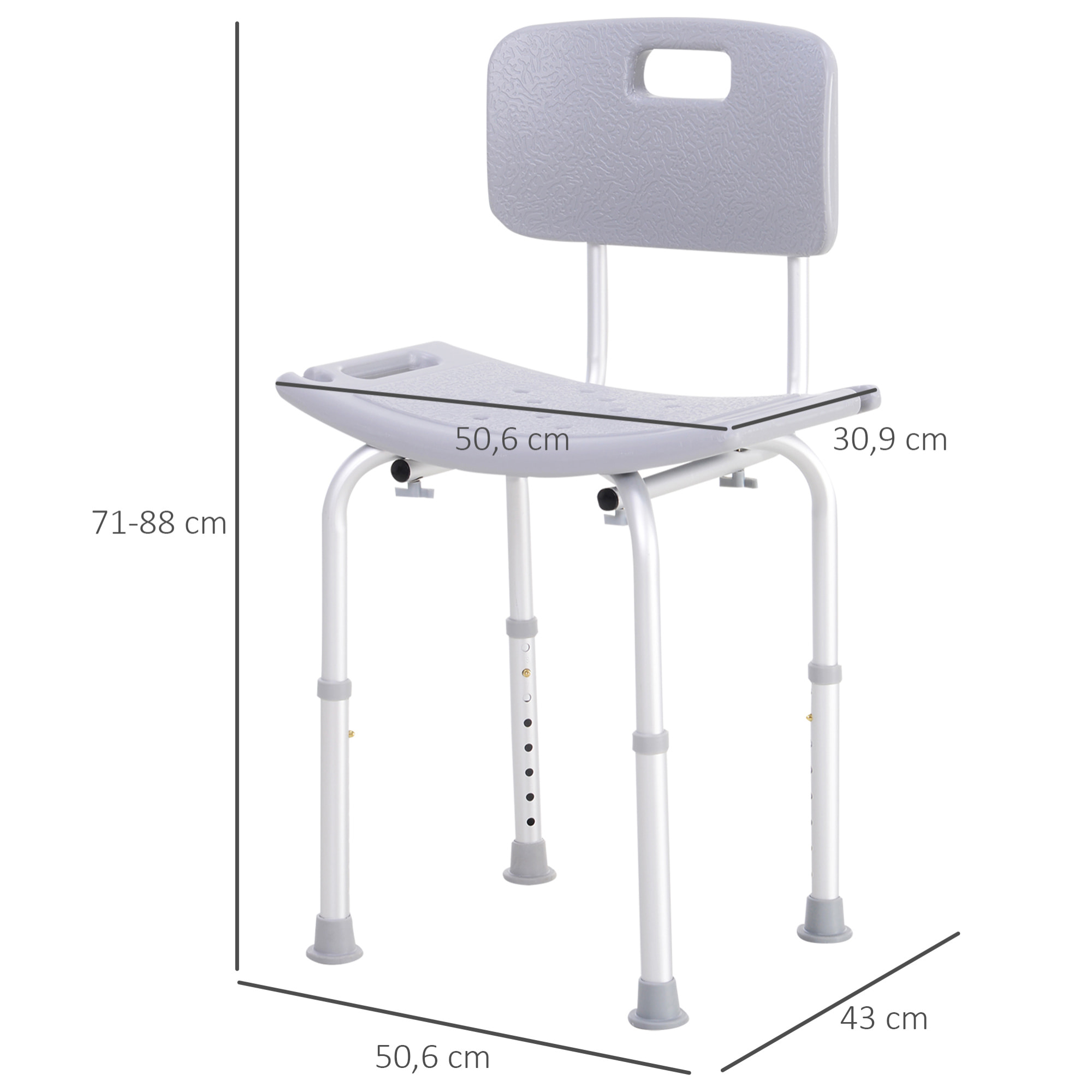 Silla de Ducha Taburete Baño Asiento con Respaldo Altura Regulable Gris NUEVO