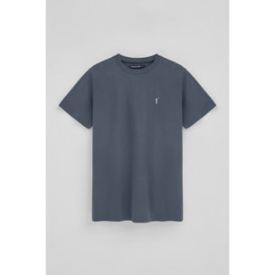 Maglietta blu denim a girocollo e ricamo Rigby Go