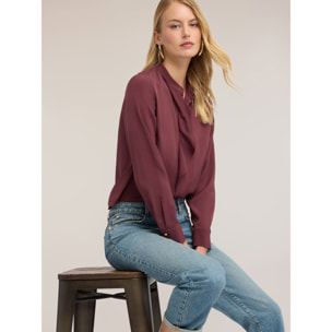 Motivi - Camicia in crêpe de chine con volant asimmetrico - Bordeaux