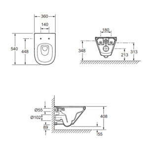 Pack WC suspendu sans bride Modern Life + abattant + bâti-support + plaque ronde blanche