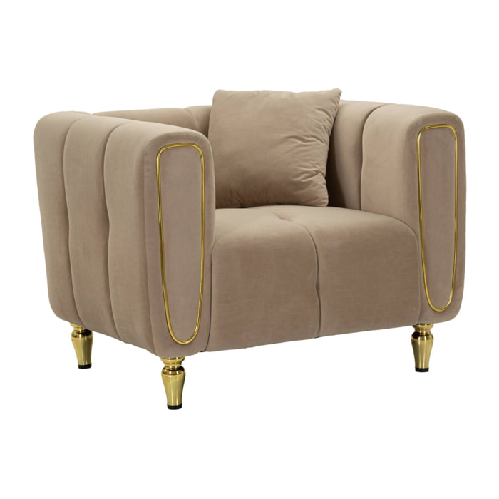 Poltrona Madama, Seduta imbottita, Divano singolo da salotto, Sedia con braccioli, 81x97 h71 cm, Grigio e Oro