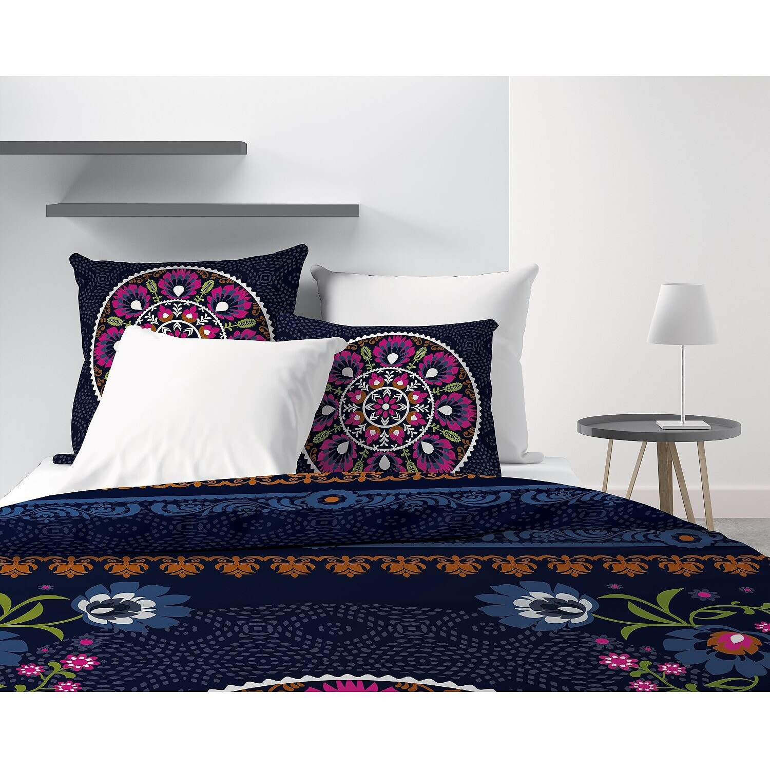 Parure Housse De Couette 3pcs avec Taies oreiller 100% coton 47fils Indira