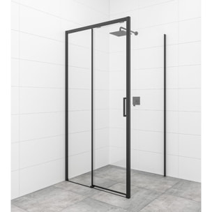 TEX BB ensemble porte coulissante/paroi 100x90cm anticalcaire avec profilés noir mat (SIKOTEXDBB100S90C)
