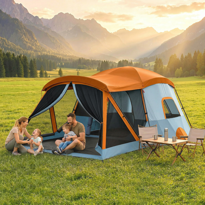 Tienda de Campaña Familiar para 4 Personas Tienda Camping Plegable Tipo Túnel con 2 Habitaciones Puertas Ventanas Tragaluces Bolsa y Gancho Impermeable 3000 mm Fácil Montaje para Senderismo