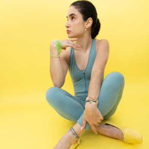 Pulsera de Cristal Verde acabada en oro amarillo de 18K