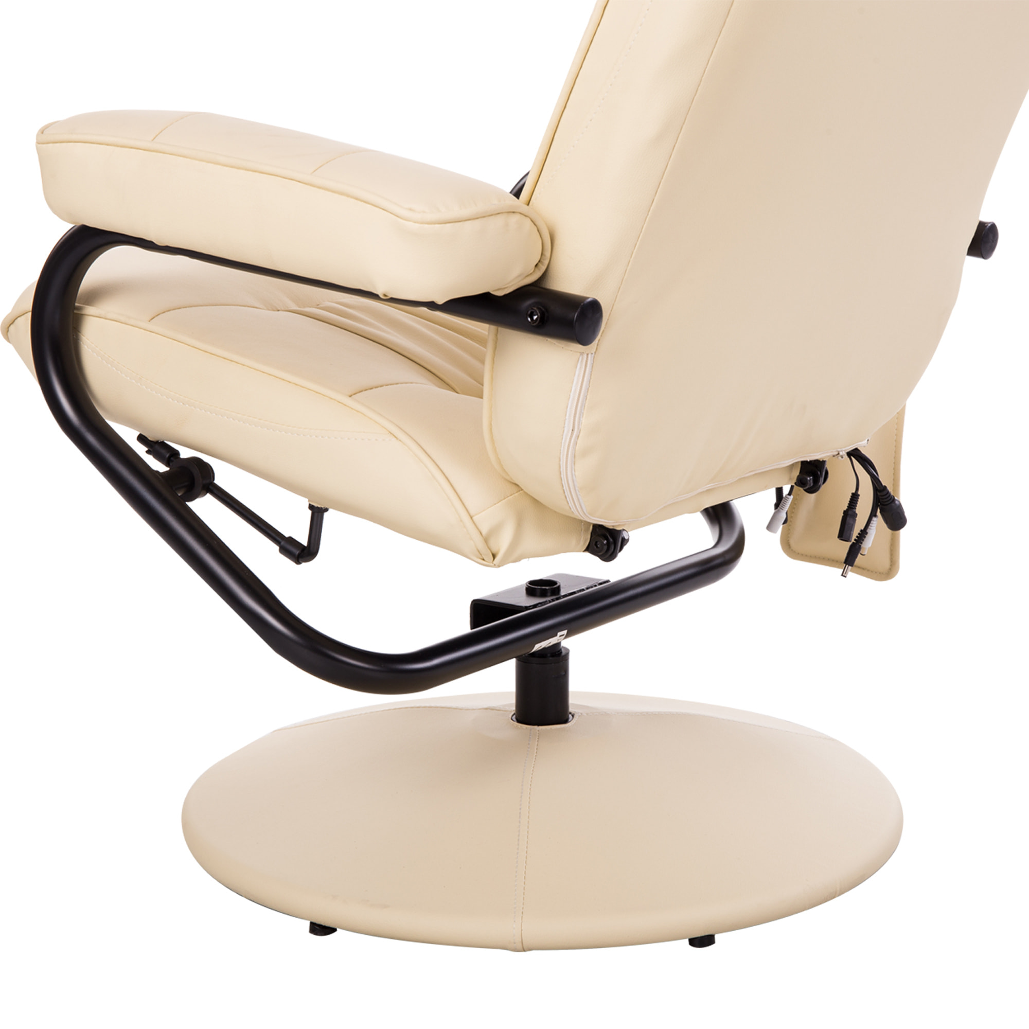 Fauteuil de massage et relaxation électrique pivotant inclinable avec repose-pied revêtement synthétique beige