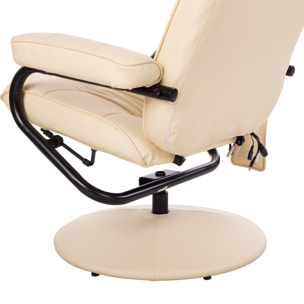 Fauteuil de massage et relaxation électrique pivotant inclinable avec repose-pied revêtement synthétique beige