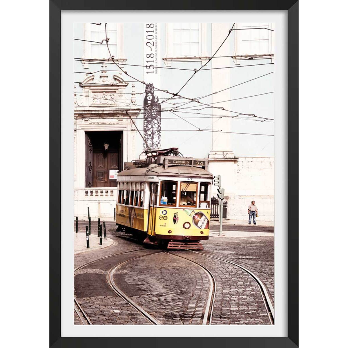 Affiche welcometoportugal tram24 Affiche + cadre en bois - Noir