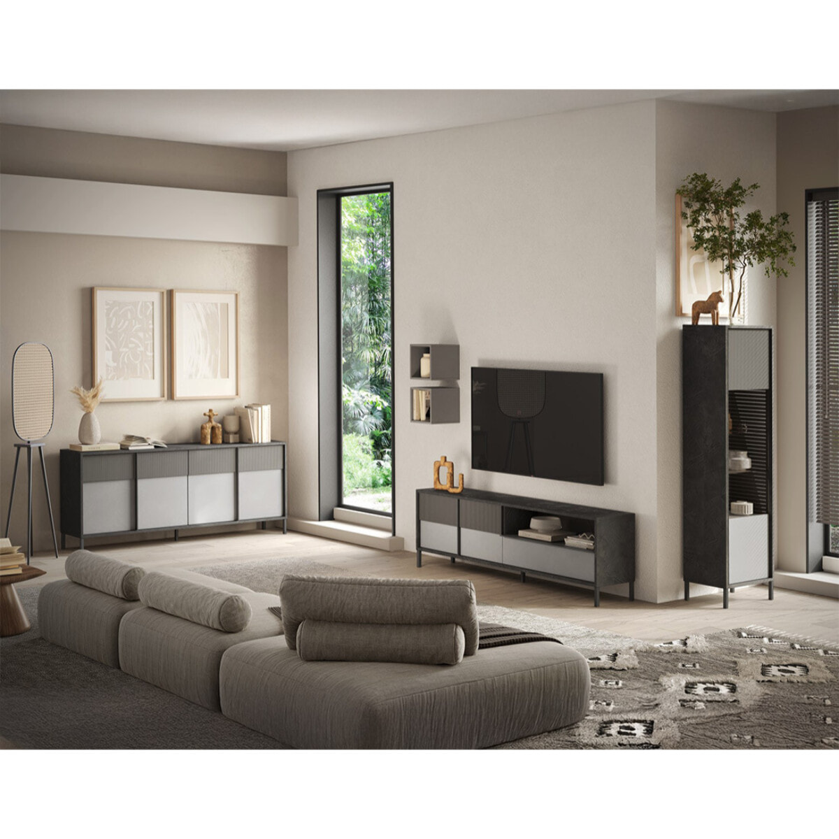 Jules - vitrine - 1 porte - 55x203 cm - Gris