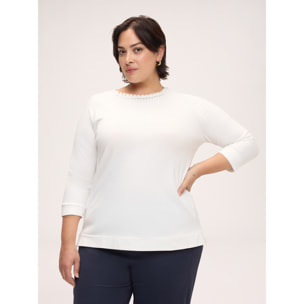 Fiorella Rubino - Camiseta de algodón con estrás y tachuelas - Blanco