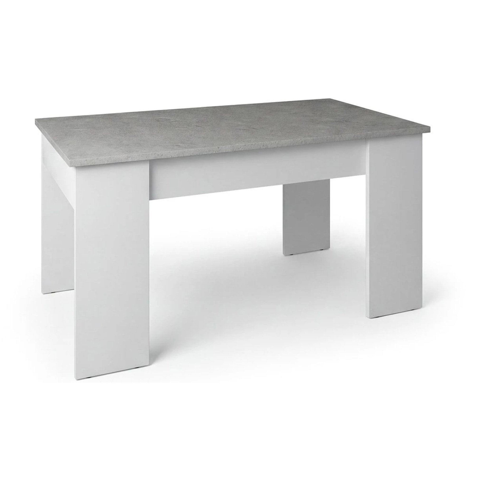 Mesa de centro elevable con almacenaje en blanco artik y gris cemento 90x43-53 cm Norak Blanco Artik (Blanco Mate) - Gris Cemento